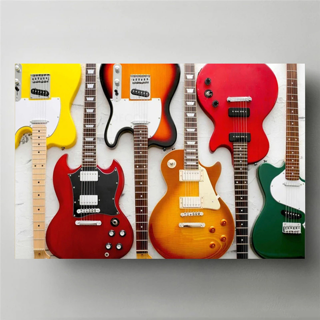Vintage Rock Music Guitar Canv - Picture Of Musical Instrument ulasan dan harga